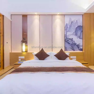 Hotel Bedroom Furniture Set Complete King Bed with Upholstered Headboard Wall Panel Nightstand TV Unit <b>Wardrobe</b> For 3 Star Hotel - Product Image 2