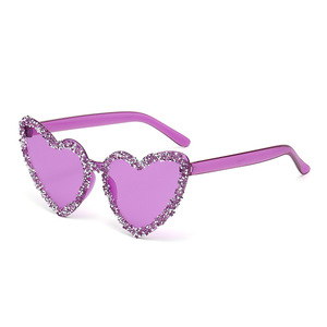 Nuovi Occhiali da Sole da Donna Senza Montatura con Strass Colorati Stile Europeo-Americano UV400 a Cuore Inclinato per Feste - Cross-border - Product Image 5