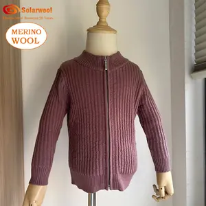 Solarwool apoyo muestras moda venta al por mayor cálido tejido niños Zipperd Merino lana niño suéteres abrigo