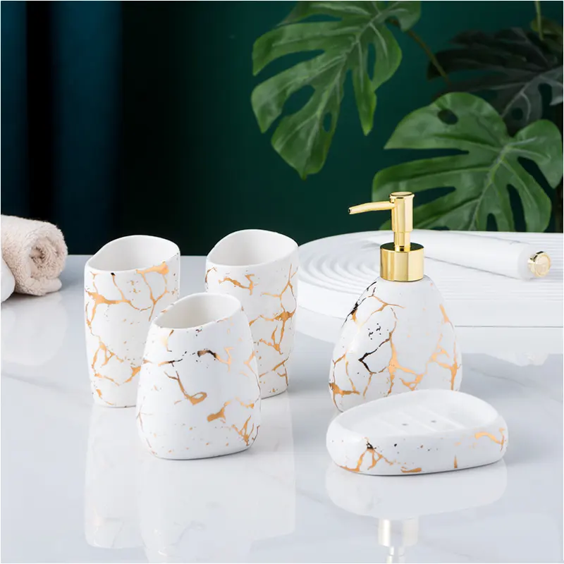 New Design Home Hotel Household Washroom Ceramic Soap Dispenser Bathroom Products Accessories Sets