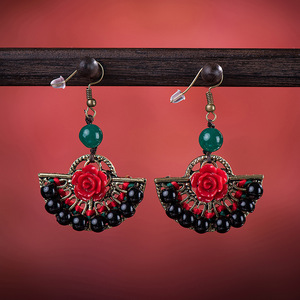 2024 personalizado Original étnico hecho a mano cinabrio Rosa pendientes mujer <span class=keywords><strong>Bohemia</strong></span> Retro largo Qi Diao pendientes patrón Floral <span class=keywords><strong>Boutique</strong></span> - Product Image 1