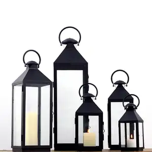 Lanterna de metal suspensa estilo europeu para jardim ao ar livre, decoração chique e chique para casa, uragão preto antigo