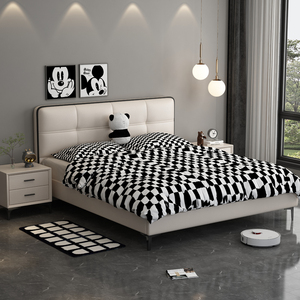 <span class=keywords><strong>Lit</strong></span> de chambre moderne ultra-fin en cuir avec dossier simple et fin pour petits appartements, <span class=keywords><strong>lit</strong></span> pour enfants/garçons et invités, style bois massif - Product Image 2