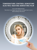 Miroir intelligent rond à éclairage doux avec cadre LED givré, affichage de l'heure/température, gradation, anti-buée, miroir de salle de bain haut de gamme