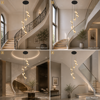 Lustre moderne minimaliste pour escalier, globe en verre laiteux givré, tiges dorées, noir, pour hôtel, villa, hall d'entrée, couloir d'escalier