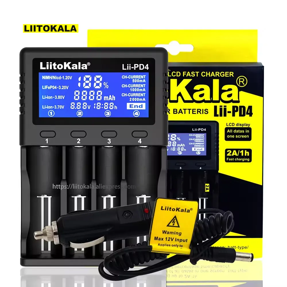 Liitokala Lii-PD4 18650リチウムイオンバッテリー充電器、3.7V 26650 18350 16340 18500 14500 1.2V LiFe NI-MH AA AAA LCDインテリジェント充電器