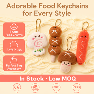 Lot de 8 porte-clés en peluche Kawaii sur le thème de la nourriture : Gâteau de poisson, Boulette de viande, Saucisse, Brocoli, Champignon – Breloques anti-stress pour anniversaire et accessoires de sac - Product Image 2