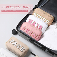 Trousse de Maquillage en Nylon KS avec Fermeture Éclair, Poignée Souple, Motif Lettres, Sac Durable pour Voyage en Extérieur, Étui à Maquillage pour Femmes