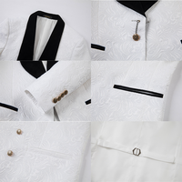 Costume de mariage blanc en jacquard pour homme, 3 pièces : veste à revers châle noir simple boutonnage, pantalon en satin et gilet