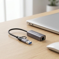 Adaptateur Ethernet USB 3.0 Type-C double port RJ45, carte réseau haute vitesse, logo personnalisé, portable pour ordinateur portable et téléphone, métal + plastique