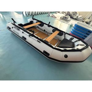 Bote Inflable Reachsea de PVC de 1.2 mm con Piso de Aluminio para 8 Personas, <span class=keywords><strong>420</strong></span> cm, Color Negro y Gris Claro, <span class=keywords><strong>Nuevo</strong></span> Diseño con Toldo para Pesca - Product Image 1