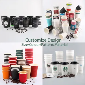 Conception personnalisée jetable à double paroi pour boisson carton imprimé logo de marque avec couvercle manchon à emporter papier chaud tasse à café