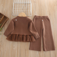 Automne nouveau style tricoté rose et beige bébé fille une pièce pantalon en gros-ensemble chemise et pull kaki pour enfants