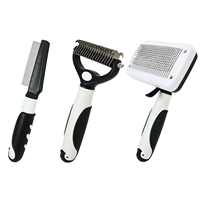 Kit de toilettage 3-en-1 pour animaux de compagnie avec manche en plastique TPR, râteau démêlant, peigne fin et brosse lissante autonettoyante pour chiens et chats