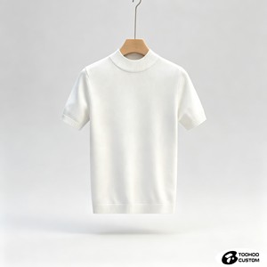 Suéter de Punto Blanco de Manga Corta para Hombre, Corte Regular, Cuello Redondo, Jersey de Verano Transpirable de Color Sólido - Product Image 1