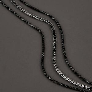 Venta Directa de Fábrica: Collar de Moda con Colgante de Tenis y Cadena de Tenis de Moissanita de 3 Capas, Bañado en Plata Negra - Product Image 1