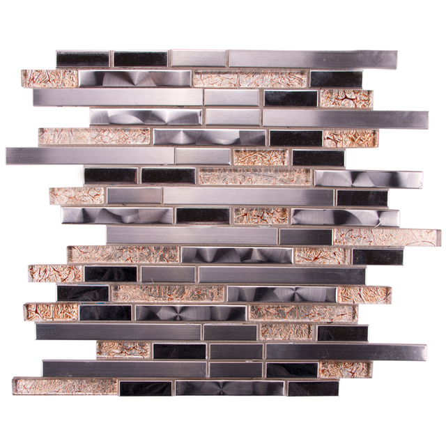 Thickness 8 mm Tile Rose Gold Glass Mix Steel Stainless Bathroom Mosaic for Wall