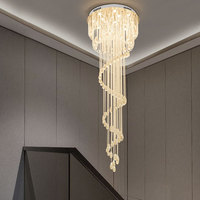 Lustre moderne en acier inoxydable pour villa, luminaire suspendu long pour plafond haut, lustre LED de luxe en cristal pour escalier