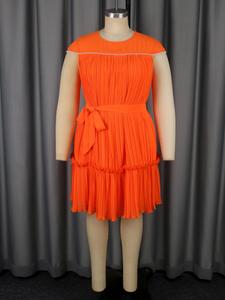 Vestido Casual <span class=keywords><strong>de</strong></span> Verano para Mujer, Talla Grande, Holgado, <span class=keywords><strong>de</strong></span> Gasa <span class=keywords><strong>Naranja</strong></span>, con Cinturón y Adornos <span class=keywords><strong>de</strong></span> Cuentas, Manga Corta - Product Image 4