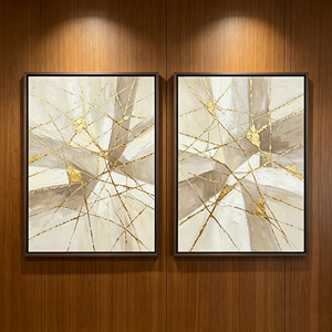 2 Grandes Peintures Murales Modernes en Plâtre Beige et Doré, Abstraites, Peintes à la Main sur Toile, Effet 3D pour la Maison et la <span class=keywords><strong>Galerie</strong></span> - Product Image 3