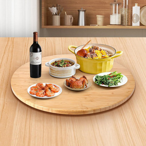 Bandeja giratoria redonda de bambú y madera para servir en la cocina, para uso doméstico. - Product Image 1
