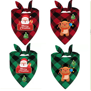 Pañuelo Navideño para Perro con Estampado a Cuadros, Diseño de Papá Noel y Reno, Bufanda de Invierno para Mascotas, Accesorio para la Saliva - Product Image 1