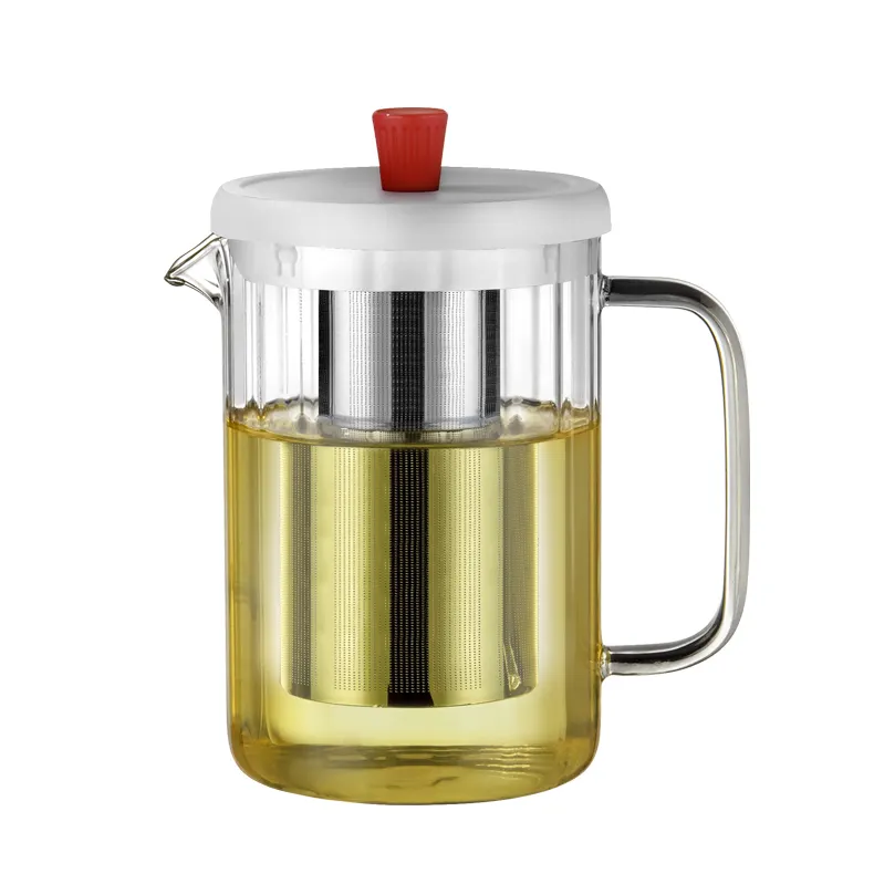 600ML 1000ML Elegant White New Pp Lid Inner Vertical Stripes Glass Teapot With Stainless Steel Infuser