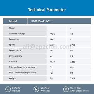 R1G225-AF11-52 ebmpapst 48VAC 225มม. 95วัตต์2.2A 2700รอบต่อนาที EC พัดลมระบายความร้อนแบบแรงเหวี่ยงในตู้ - Product Image 3