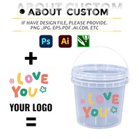 Seau en plastique rond blanc transparent avec couvercle, personnalisable avec logo, 500 ml, 1 L, 2 L, 3 L, 4 L, 5 L, qualité alimentaire, avec poignée, fourni par l'usine