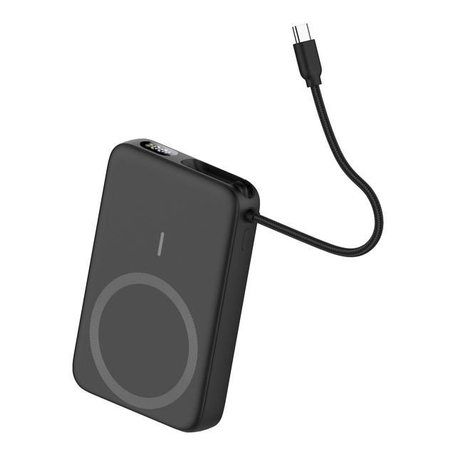 2026 Custom 10000mah Magnetic Wireless Power Bank With Digital Display and Holder Fast Charging With Built in Cable