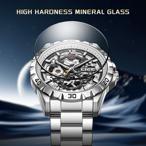 LIGE <b>Skeleton</b> <b>Automatic</b> Mechanical Chronograph <b>Watch</b> Men Business Style Stainless Steel Band 44mm Dial 3BAR Water Resistant 21cm - Product Image 5