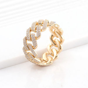 แหวนฮิปฮอปสไตล์โพรวองซ์ แหวนทองคำแท้ 14K ลาย Cuban Link แหวนแฟชั่นประดับเพชรโมอิสซาไนต์ VVS สำหรับผู้ชาย - Product Image 2