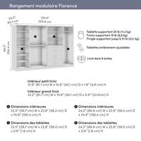 Système de placard modulaire avec étagères, tiroirs, tringles à vêtements et éclairage LED, style Shaker, 121W X 25D