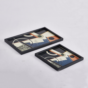 Juego de Bandejas Decorativas Geométricas Modernas de Madera y Metal para Mesa de Centro, Organizador de Decoración de Hogar de Lujo - Product Image 2