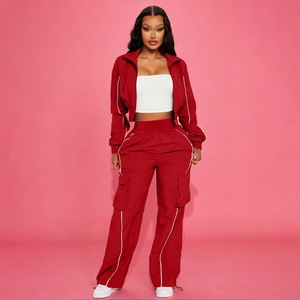 Nouvel ensemble décontracté printemps deux pièces avec veste courte, cardigan et pantalon cargo à jambe droite pour <span class=keywords><strong>femme</strong></span> - Product Image 6