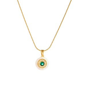 European Style Round Pendant Necklace White Shell Emerald Eye Gold Plated Stainless Steel Clavicle Chain For Women - Product Image 5