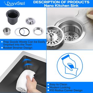 Kích thước lớn màu đen Nano 304 thép không gỉ Drop-in hoặc undermount nhà bếp chìm cho nhà bếp hiện đại với bát đôi - Product Image 2