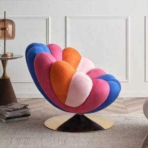 Poltrona Girevole a Ventaglio in Velluto con Bordo Ondulato, <span class=keywords><strong>Design</strong></span> a Petalo Multicolore, Base in Metallo Dorato, Arredamento per <span class=keywords><strong>Soggiorno</strong></span>, Poltrona, Fauteuil - Product Image 4