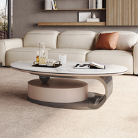 Ensemble table basse ovale en marbre de luxe moderne en acier inoxydable avec rangement design élégant maison salon canapé centre meubles décor