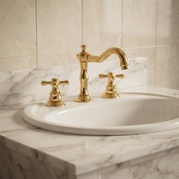 Robinet de salle de bain large en laiton massif doré poli, style vintage, avec poignée croisée, pour lavabo de vanité, idéal pour hôtels, villas, vente en gros, OEM
