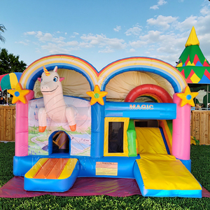 Kommerzielle Regenbogen aufblasbare Türsteher Spielplatz aufblasbare Hüpfburg Kinder Einhorn aufblasbare Hüpfburg mit Rutsche - Product Image 1