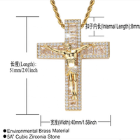 Collier pendentif en laiton plaqué or véritable, collier en zircon, avec pendentif croix de jésus, hip hop