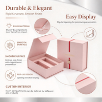 Boîte cadeau rigide rose à couvercle rabattable, boîte en papier haut de gamme avec ruban et insert compartimenté pour bijoux, emballage de coffret cadeau de luxe