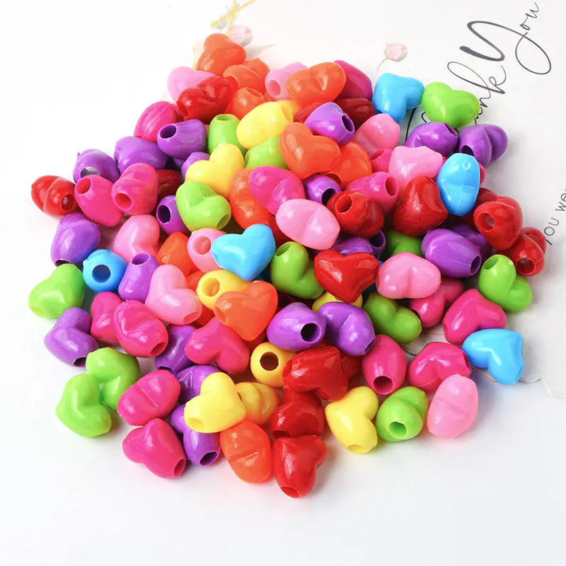 1200pcs Large Hole Heart Beads Deep Colored Acrylic Beads Diy Children Handmade Bead Toy