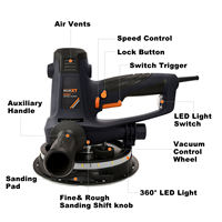 Lijadora Eléctrica para Paneles de Yeso MAXXT de 2880W con Luz LED, Aspiradora sin Polvo, Velocidad Variable, Doble Voltaje, 38CM, Múltiples Granos, 1 Año de Garantía