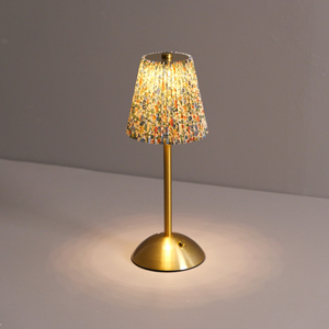 Brass Crystal Gold Fabric Table Lamp Ruffle Shade Bell AC Powered Soft Warm White LED <b>Push</b> <b>Button</b> Middle Modern Bedroom Decor - Product Image 6
