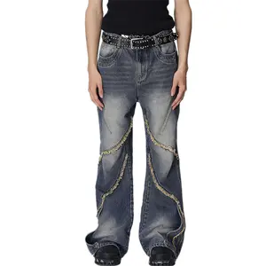 Nieuw Binnen Amerikaanse High Street Broek Vintage Heavy Duty Casual Broek Gewassen Gebogen Ruwe Rand Franje Jeans Voor Heren