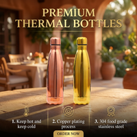 Bouteille d'eau isotherme en cuivre gravée avec logo personnalisé, 500 ml, 750 ml, anti-fuite, en acier inoxydable, pour cadeau d'entreprise, événement