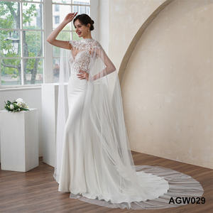 Abito da Sposa Elegante e Sensuale Stile Dubai, Vestito a Sirena di Lusso con Mantella in Pizzo Staccabile, Abito da Cerimonia - Product Image 2