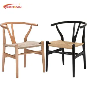 Restaurant Furniture Black Outdoor Teak Dining Chairs Characteristic Woven Rope Seat Wood Wishbone Chair